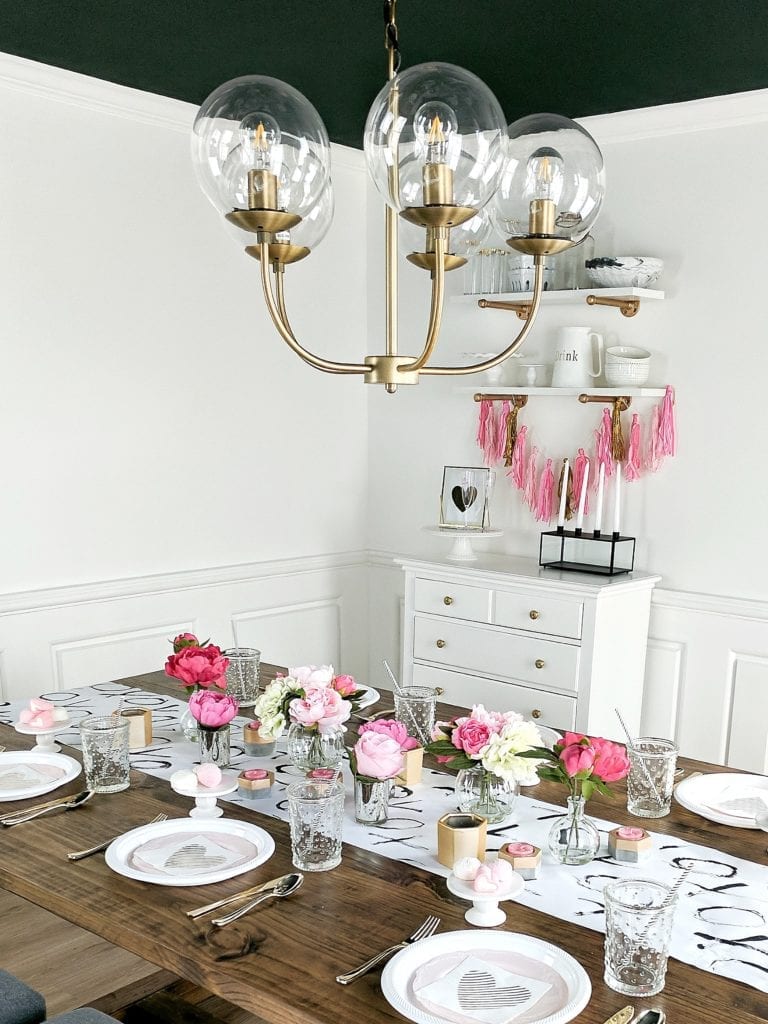 Galentine's party-valentine's party-mimosa bar-brunch-tablescape-pink peonies-girls day-pink tassels-balloon arch-DIY