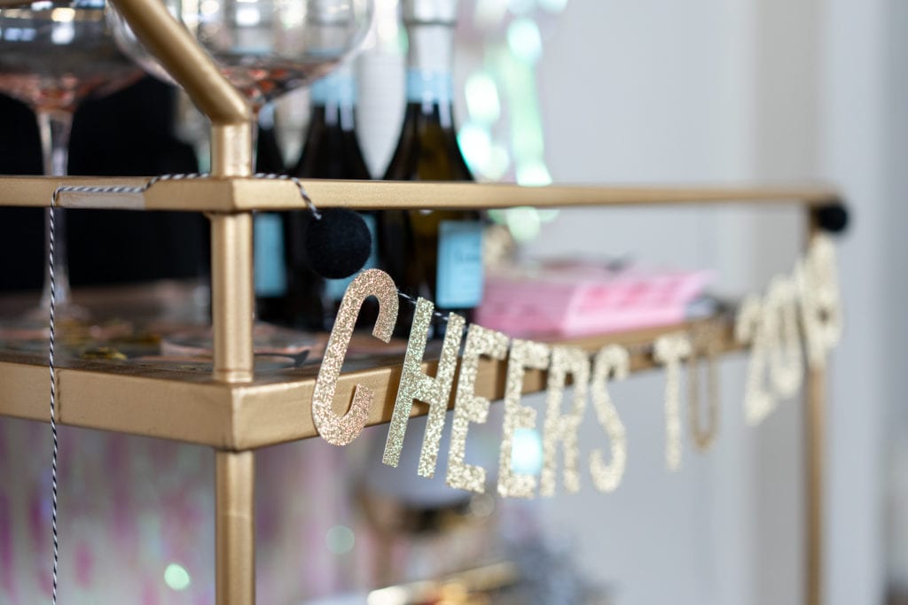 New Years Eve Home Decor - Gold and Blush Bar Cart Ideas