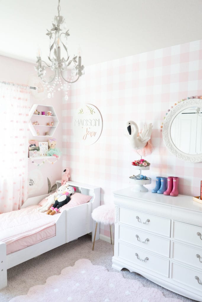 Updating Our Toddler's Room with Pink Gingham Wallpaper -