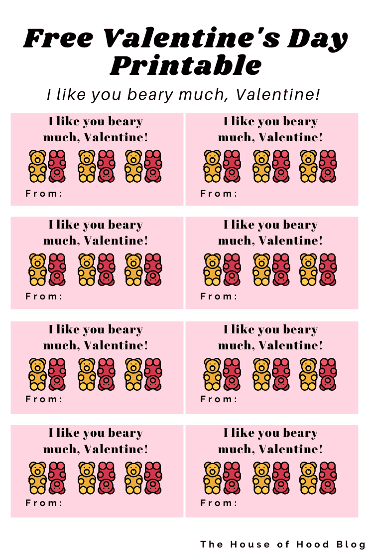 I Like You Beary Much Free Printable - For Valentine's Day