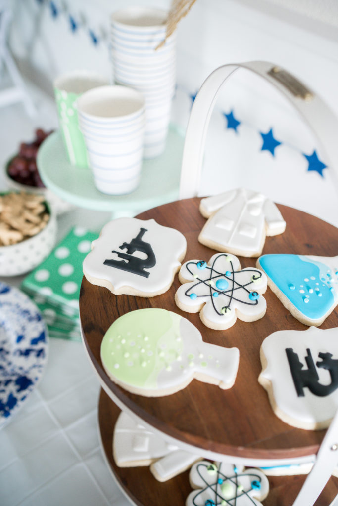 Mad Science Themed Birthday Party and science cookies 