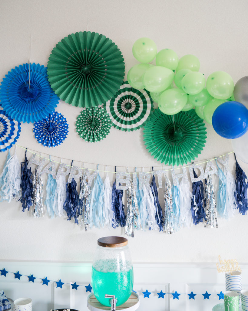 Mad Science Themed Birthday Party with balloon garland and tassels 