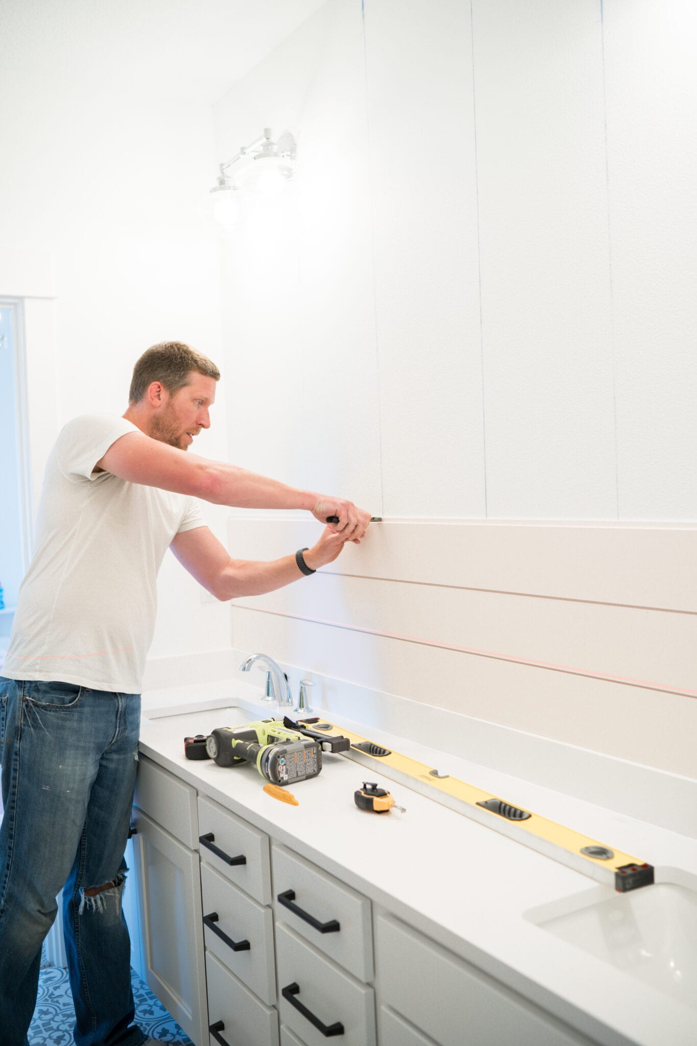 Pink Shiplap - Bathroom Accent Wall