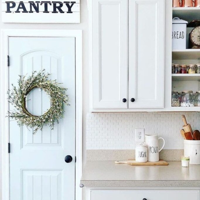 Pantry door painted with Sherwin Williams Sea Salt 