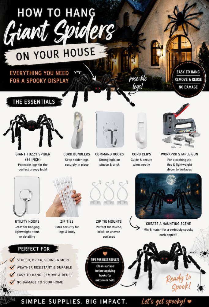 How To Hang Giant Halloween Spiders on Your House!