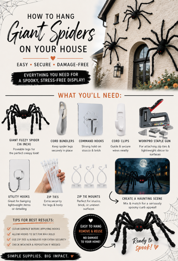 How To Hang Giant Halloween Spiders on Your House!
